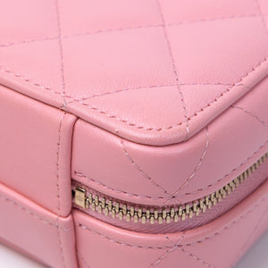 CHANEL CC CHAIN HANDLE ZIP AROUND VANITY MINI CASE PINK LAMBSKIN GHW