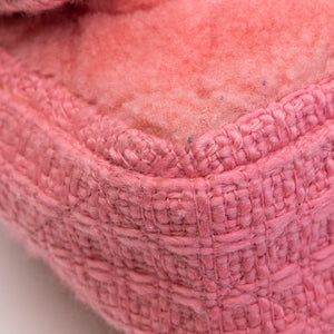 CHANEL QUILTED SHEARLING & TWEED MEDIUM FLAP BAG PINK GHW
