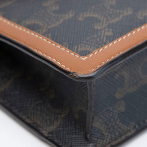 CELINE TRIOMPHE CANVAS CALFSKIN WALLET ON CHAIN TAN GHW