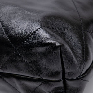 CHANEL SMALL 22 BAG BLACK SHINY CALFSKIN LEATHER GHW (MICROCHIP)