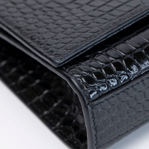SAINT LAURENT SMALL KATE BAG WITH TASSEL CROC-EMBOSSED LEATHER BLACK GHW