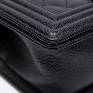 CHANEL SMALL CHEVRON LE BOY CALFSKIN BLACK SHW (MICROCHIP)