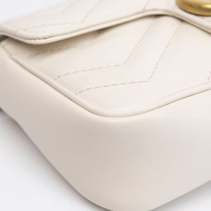 GUCCI GG MARMONT SUPER MINI BAG MATELASSE WHITE BRUSHED GHW