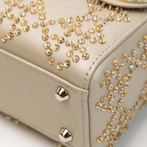 CHRISTIAN DIOR MINI LADY DIOR CRYSTAL CANNAGE METALLIC LAMBSKIN PLATINUM GHW