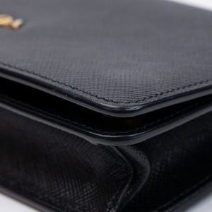PRADA WALLET ON CHAIN SAFFIANO LEATHER BLACK GHW
