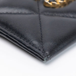 CHANEL 19 CARD HOLDER BLACK QUILTED LAMBSKIN GHW