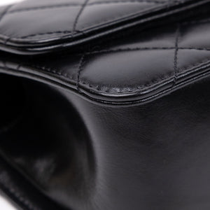 CHANEL GOLD CRUSH MINI FLAP BAG BLACK CALFSKIN LEATHER GHW (MICROCHIP)