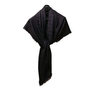 LOUIS VUITTON SILK WOOL MONOGRAM SHAWL BLACK