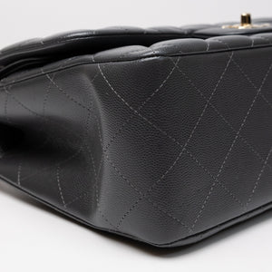 CHANEL JUMBO CLASSIC DOUBLE FLAP BAG GREY CAVIAR LEATHER SHW (MICROCHIP)