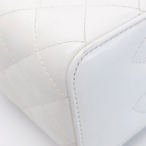 CHANEL TOP HANDLE LONG VANITY CASE WITH CHAIN WHITE LAMBSKIN GHW
