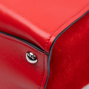 PRADA SMALL GLACE CALFSKIN LEATHER TWIN POCKET SATCHEL RED SHW