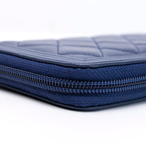 CHANEL SMALL BOY ZIP AROUND CONTINENTAL WALLET BLUE QUILTED CALFSKIN GHW