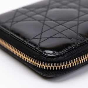 CHRISTIAN DIOR PATENT LEATHER CANNAGE LADY DIOR CONTINENTAL WALLET BLACK GHW