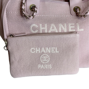 CHANEL DEAUVILLE TOTE BAG CANVAS PINK GHW