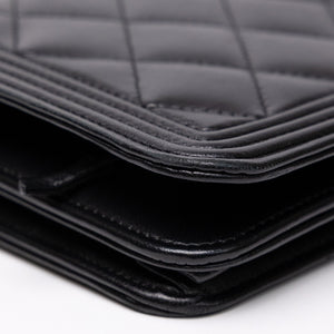 CHANEL BOY WOC WALLET ON CHAIN BLACK LAMBSKIN LEATHER SHW