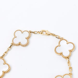 VAN CLEEF & ARPELS VINTAGE ALHAMBRA BRACELET , 5 MOTIFS , 18K YELLOW GOLD , MOTHER OF PEARL