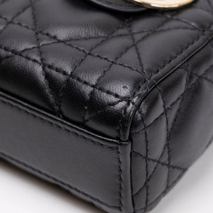 CHRISTIAN DIOR D-JOY MICRO BAG BLACK LAMBSKIN LEATHER LGHW