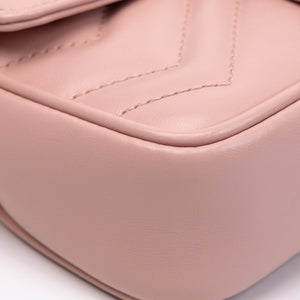 GUCCI SUPER MINI GG MARMONT PINK CALFSKIN LEATHER TONAL ENAMELLED HARDWARE