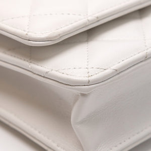 CHANEL TOP HANDLE WALLET ON CHAIN WHITE LAMBSKIN LEATHER GHW (MICROCHIP)