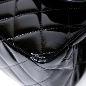 CHANEL JUMBO CLASSIC DOUBLE FLAP BAG PATENT BLACK SHW