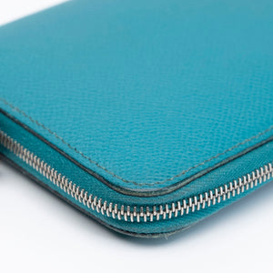 HERMES AZAP SILK IN LONG WALLET BLUE PAON EPSOM LEATHER SHW
