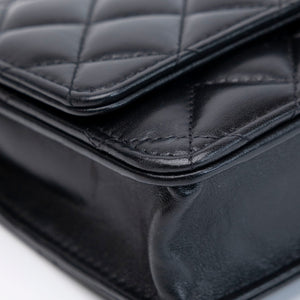 CHANEL 22K GOLD PILLAR WALLET ON CHAIN BLACK LAMBSKIN GHW