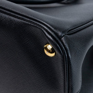 PRADA SMALL SAFFIANO LUX GALLERIA DOUBLE ZIP TOTE BAG BLACK LEATHER GHW