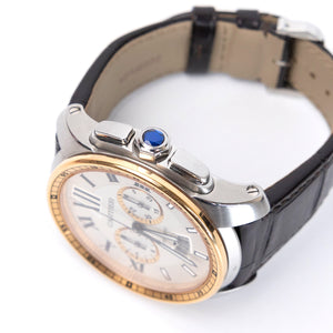 CARTIER CALIBRE DE CARTIER 42MM CHRONOGRAPH STAINLESS STEEL WATCH 18K ROSE GOLD