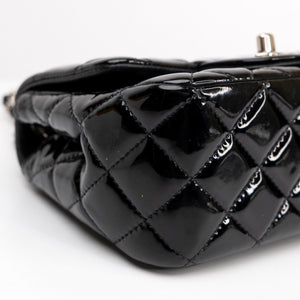 CHANEL MINI SQUARE FLAP BAG BLACK PATENT LEATHER SHW (MICROCHIP)