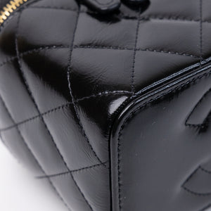 CHANEL LONG VANITY CASE BLACK SHINY CALFSKIN LEATHER GHW  (MICROCHIP)
