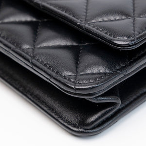 CHANEL LETTER LOGO TOP HANDLE WALLET ON CHAIN LAMBSKIN BLACK GHW (MICROCHIP)