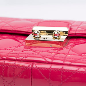 CHRISTIAN DIOR MISS DIOR PROMENADE WALLET ON CHAIN PINK CANNAGE QUILTED PATENT LEATHER GHW