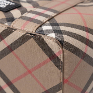 BURBERRY LOGO APPLIQUE VINTAGE CHECK E-CANVAS TOTE BAG GHW