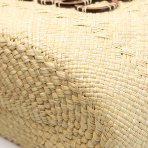 LOEWE MEDIUM ANAGRAM BASKET TOTE BAG IN IRACA PALM AND CALFSKIN NATURAL / TAN