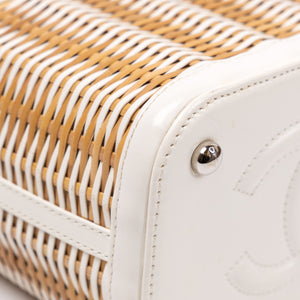 CHANEL RAFFIA SMALL VANITY CASE BAG BEIGE/ WHITE LEATHER WITH WICKER SHW