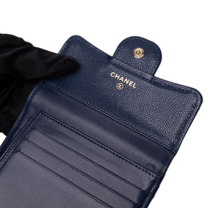 CHANEL SMALL CLASSIC FLAP WALLET BLUE CAVIAR LEATHER LGHW
