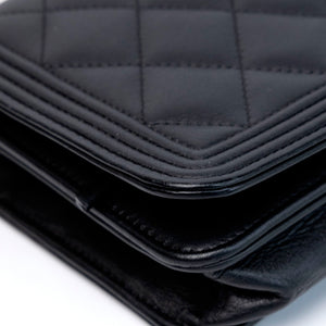 CHANEL BOY WOC WALLET ON CHAIN BLACK LAMBSKIN LEATHER GHW