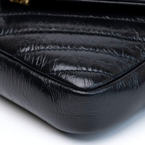 SAINT LAURENT COLLEGE SHOULDER BAG BLACK CALFSKIN LEATHER GHW