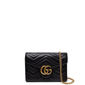 GUCCI GG MARMONT WALLET ON CHAIN BLACK GHW