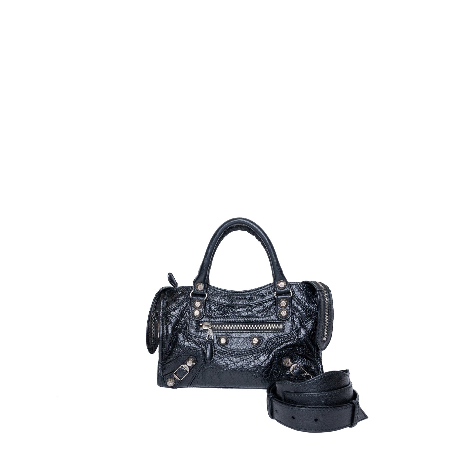 BALENCIAGA BLACK LEATHER MINI CLASSIC CITY BAG